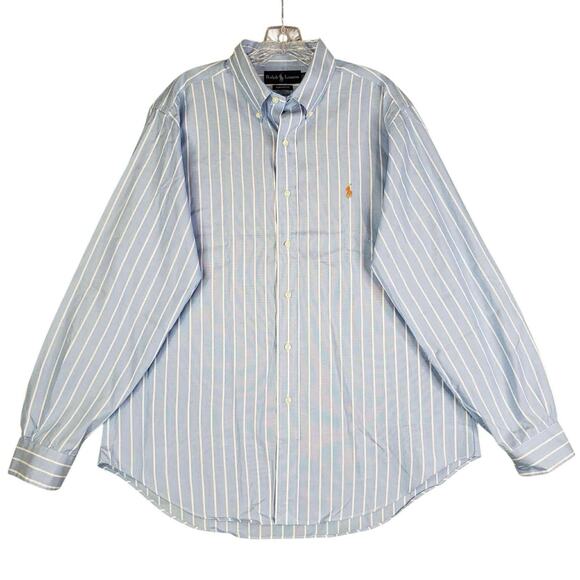 Polo Ralph Lauren Shirt Mens Size Large L Blue Striped Long Sleeve Button Down - Picture 2 of 9